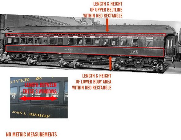 Passenger car decal sets and measuring the car.